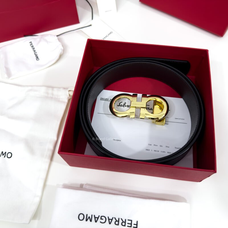 Ferragamo Gancini Black/Brown Reversible Leather Belt
