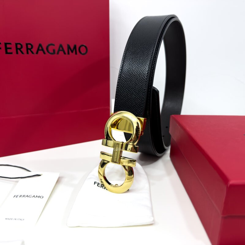Ferragamo Gancini Black/Brown Reversible Leather Belt