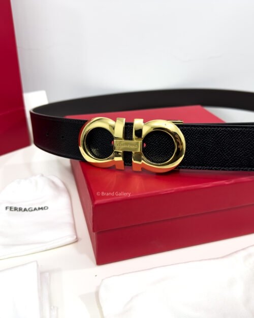 Ferragamo Gancini Black/Brown Reversible Leather Belt
