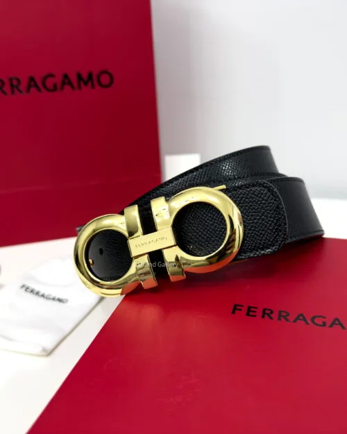 Ferragamo Gancini Black/Brown Reversible Leather Belt