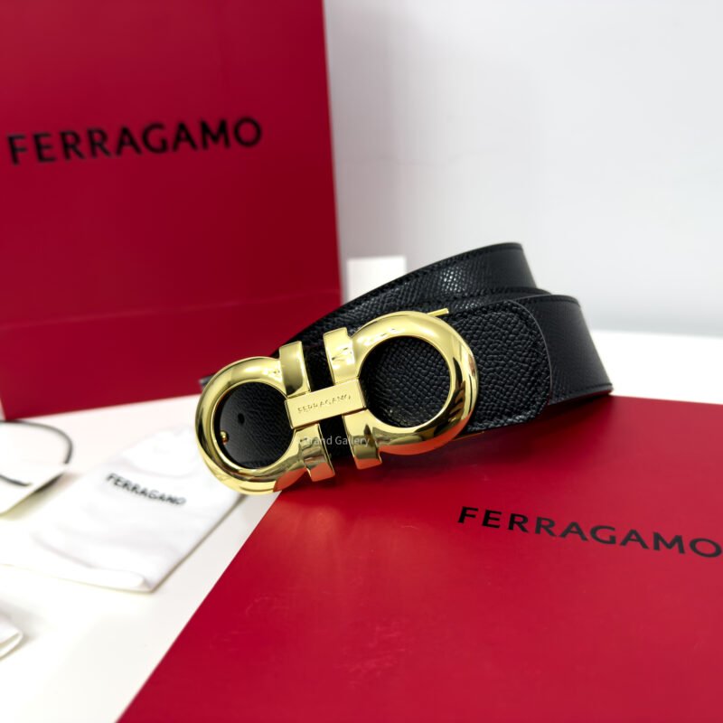 Ferragamo Gancini Black/Brown Reversible Leather Belt