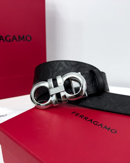 Ferragamo Gancini Buckle Black Reversible Leather Belt