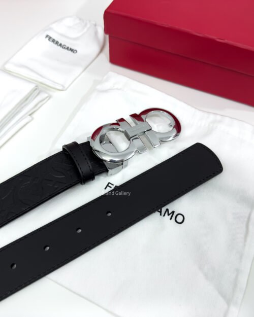Ferragamo Gancini Buckle Black Reversible Leather Belt