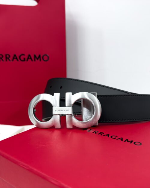 Ferragamo Gancini Black/Brown Reversible Leather Belt
