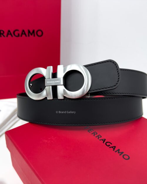 Ferragamo Gancini Black/Brown Reversible Leather Belt