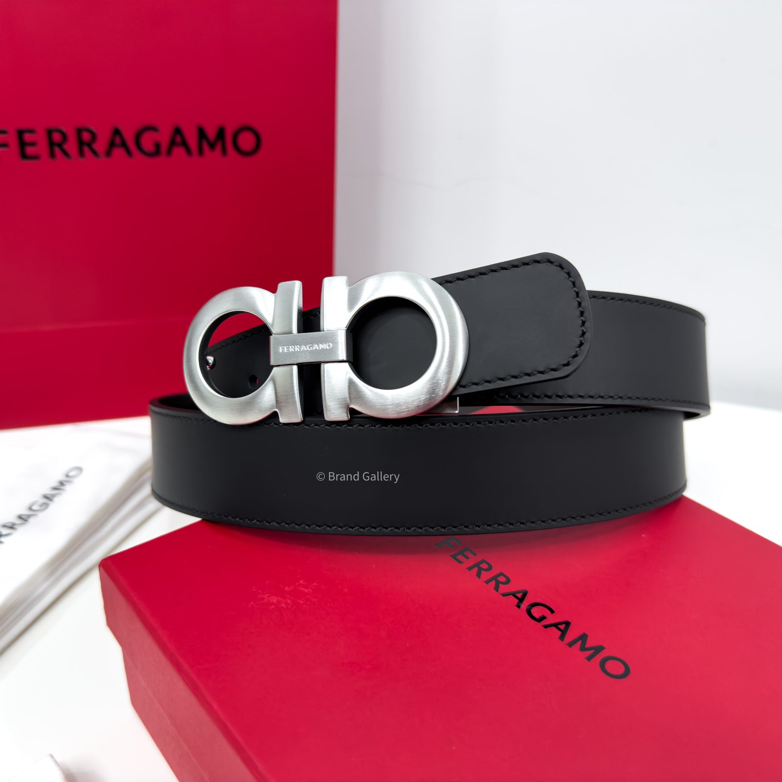 Ferragamo Gancini Black/Brown Reversible Leather Belt