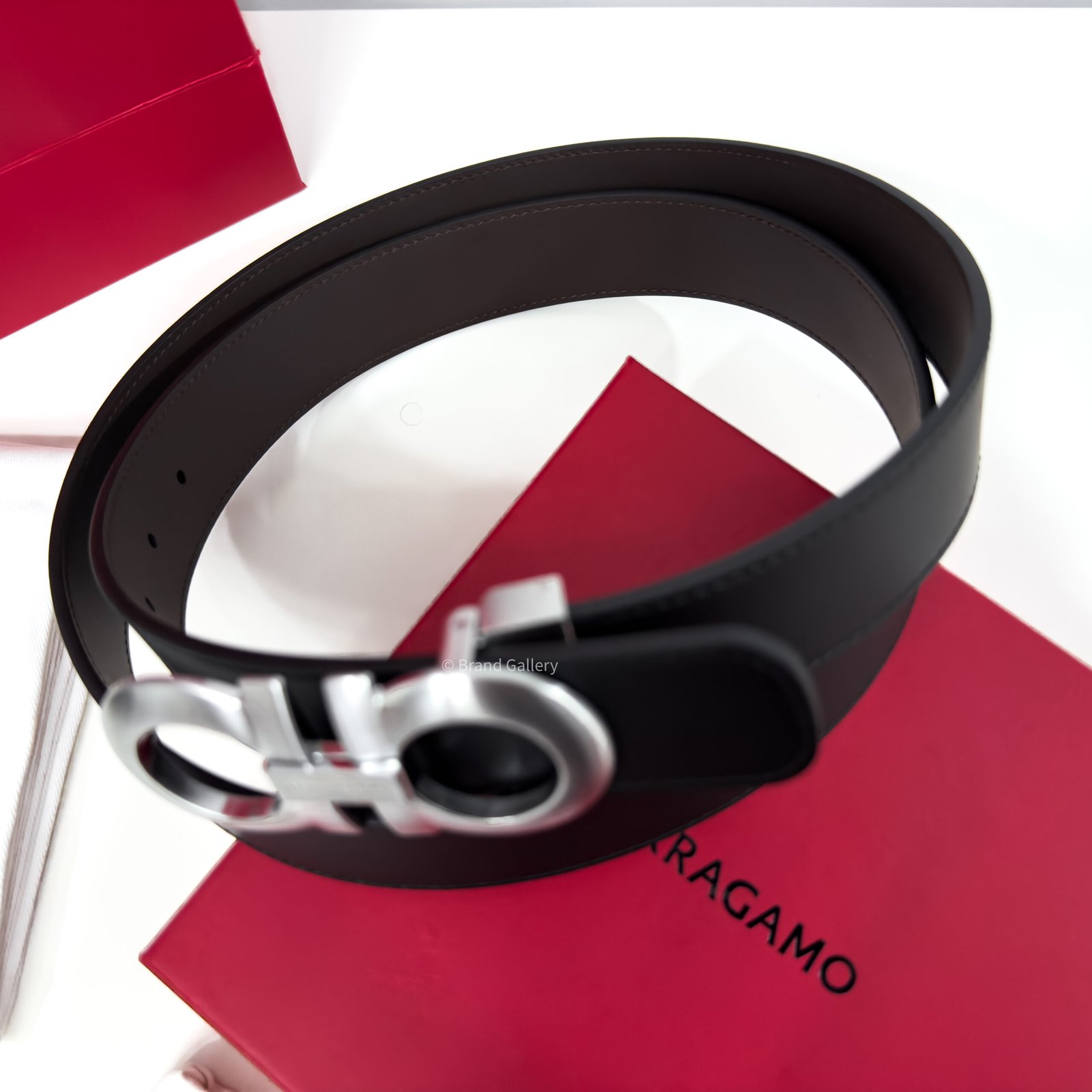 Ferragamo Gancini Black/Brown Reversible Leather Belt
