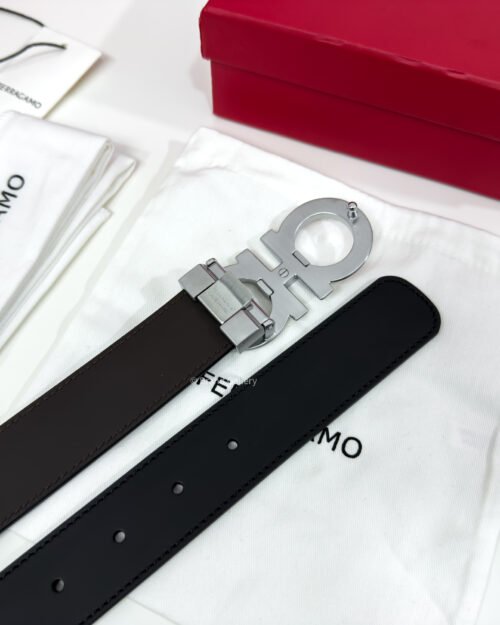 Ferragamo Gancini Black/Brown Reversible Leather Belt