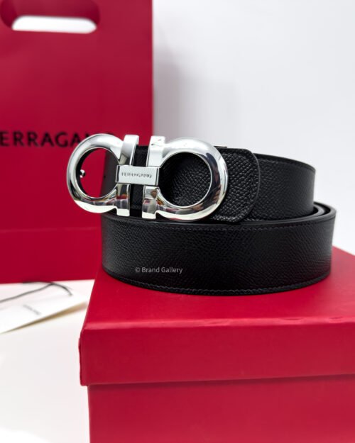 Ferragamo Gancini Black/Brown Reversible Leather Belt