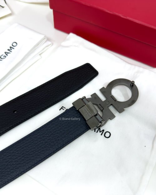 Ferragamo Gancini Buckle Black Reversible Leather Belt
