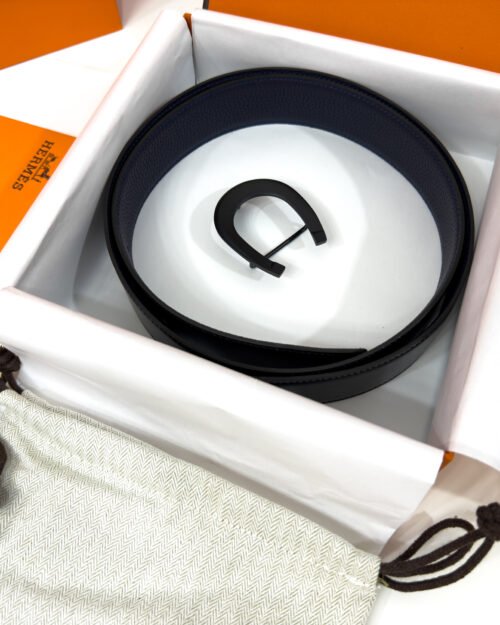 Hermes Horseshoe Buckle Black/Blue Reversible Belt