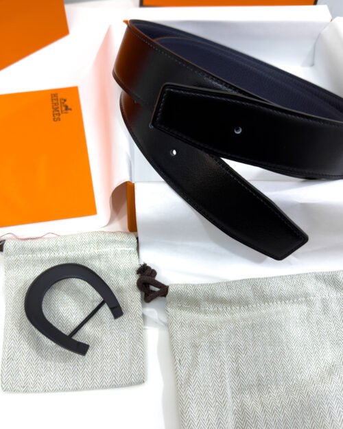 Hermes Horseshoe Buckle Black/Blue Reversible Belt