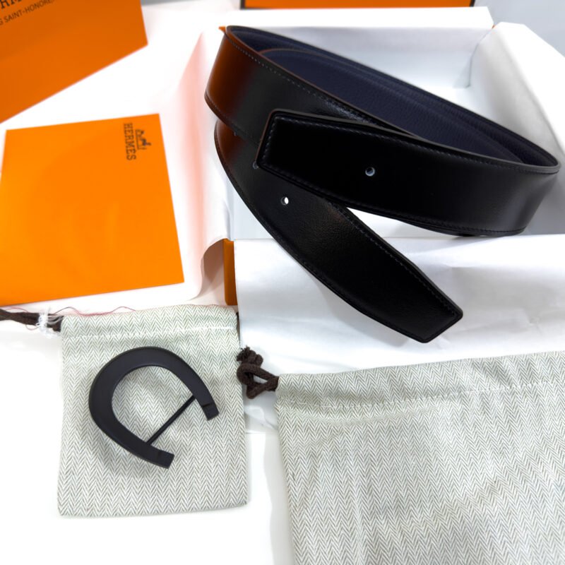 Hermes Horseshoe Buckle Black/Blue Reversible Belt