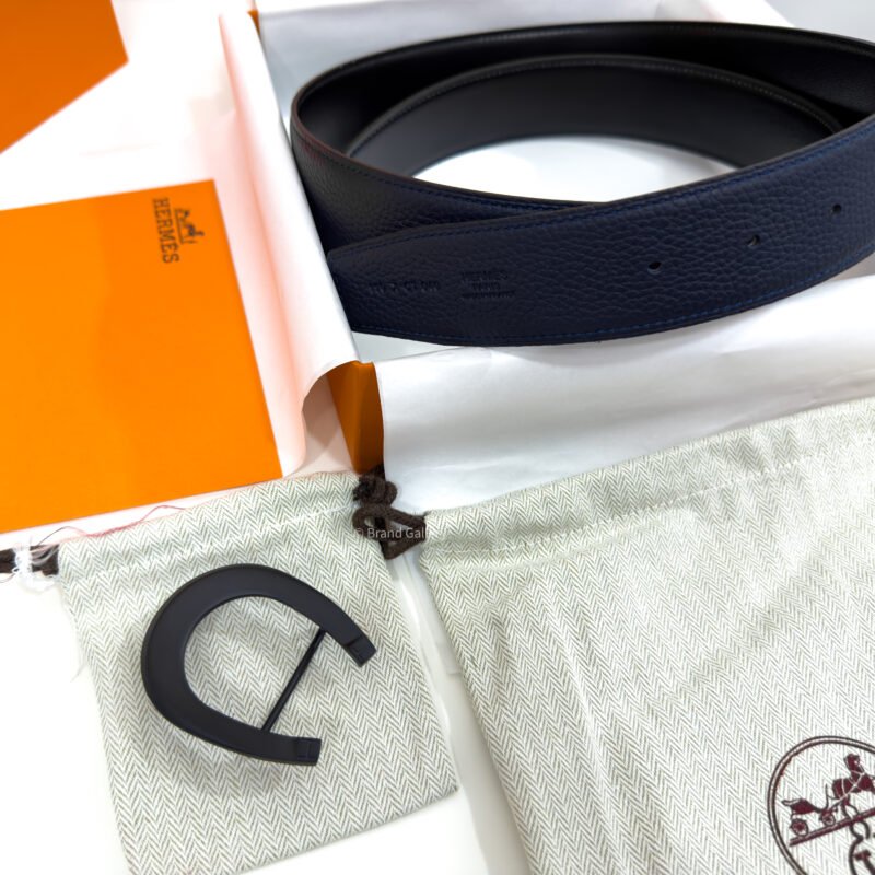 Hermes Horseshoe Buckle Black/Blue Reversible Belt