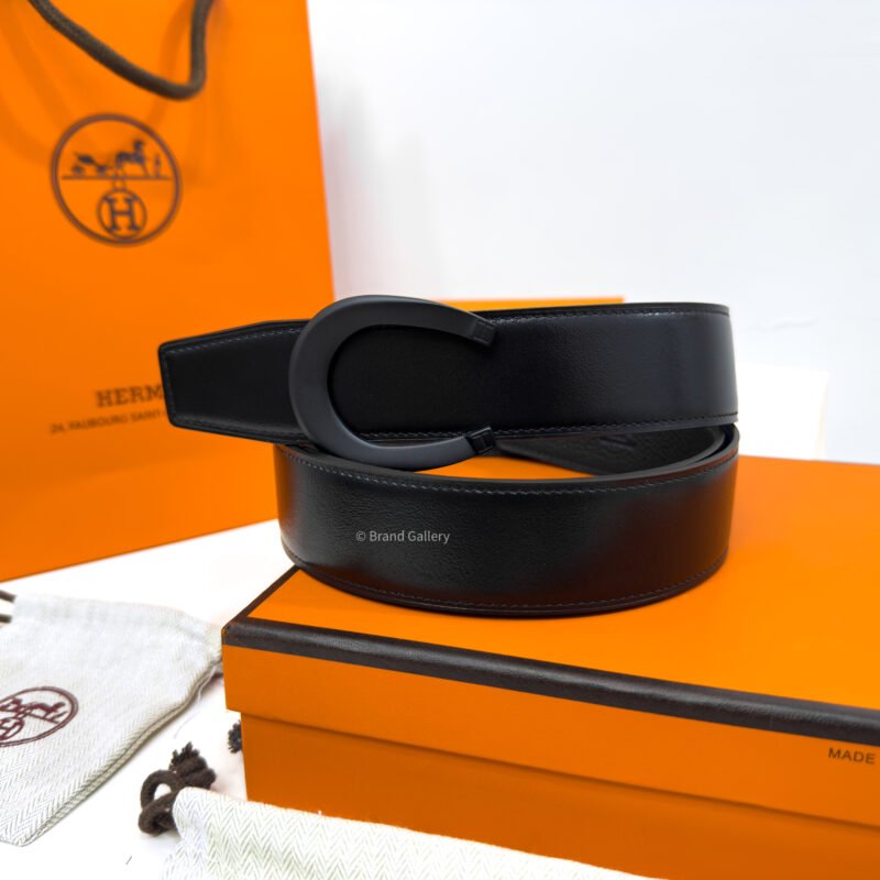 Hermes Horseshoe Buckle Black/Blue Reversible Belt