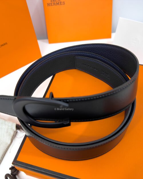 Hermes Horseshoe Buckle Black/Blue Reversible Belt