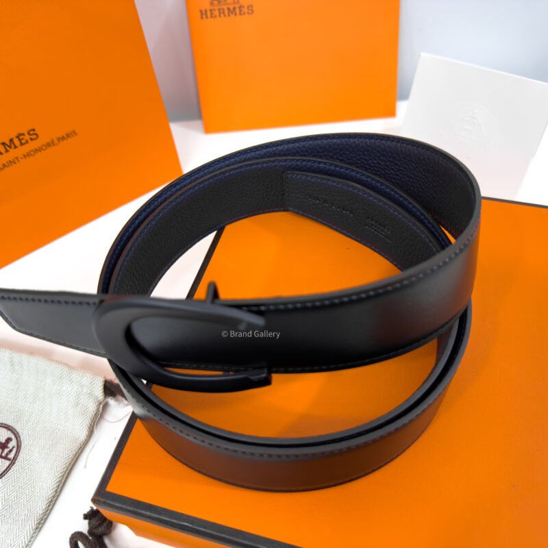 Hermes Horseshoe Buckle Black/Blue Reversible Belt