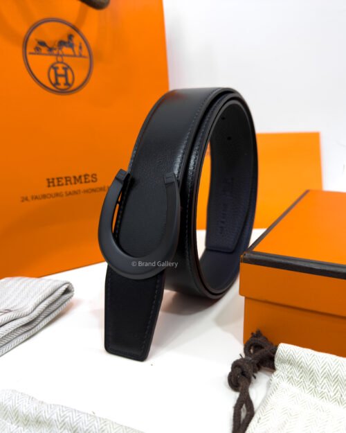 Hermes Horseshoe Buckle Black/Blue Reversible Belt