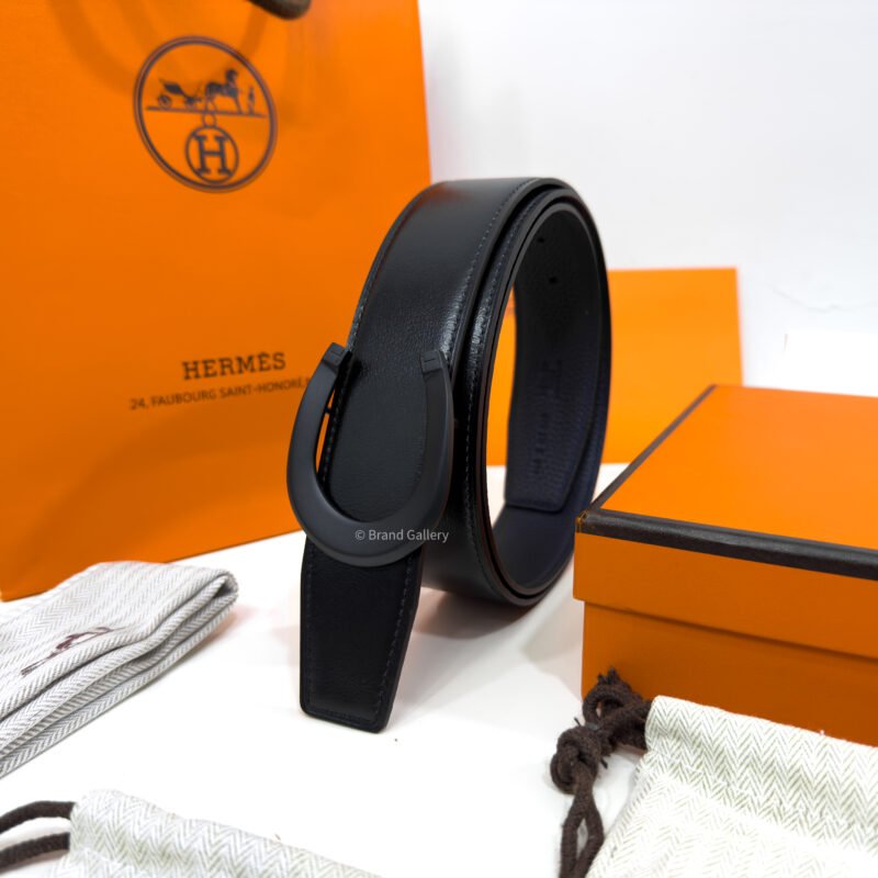 Hermes Horseshoe Buckle Black/Blue Reversible Belt