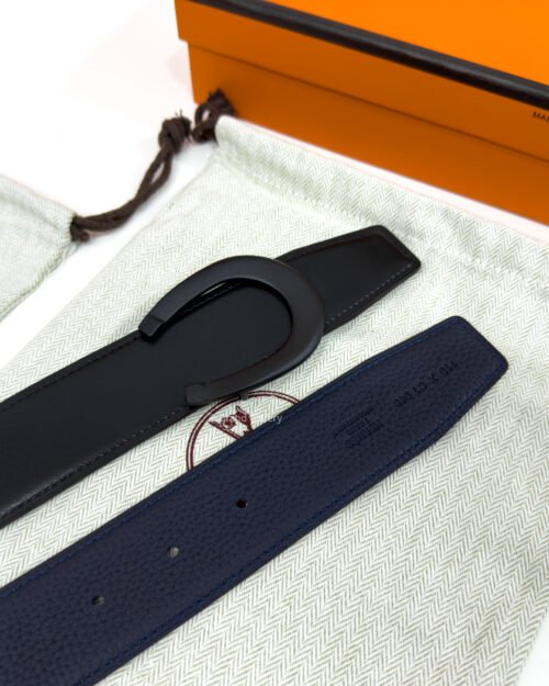 Hermes Horseshoe Buckle Black/Blue Reversible Belt