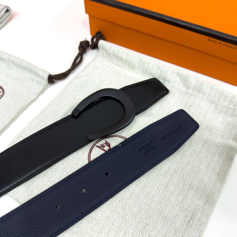 Hermes Horseshoe Buckle Black/Blue Reversible Belt