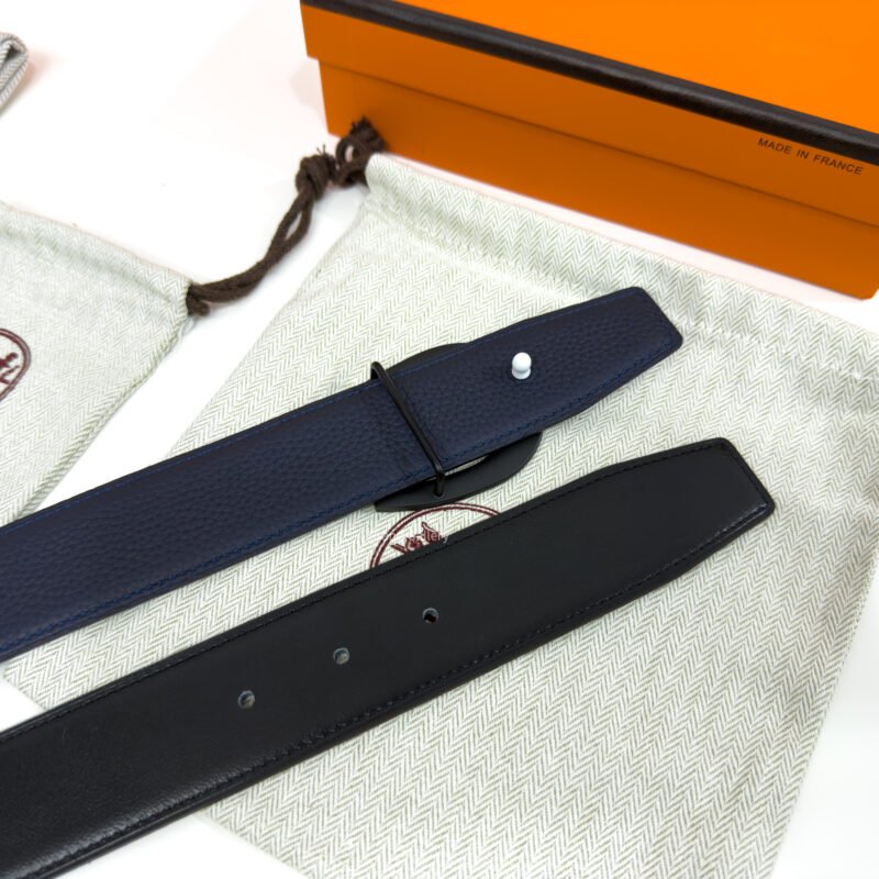 Hermes Horseshoe Buckle Black/Blue Reversible Belt