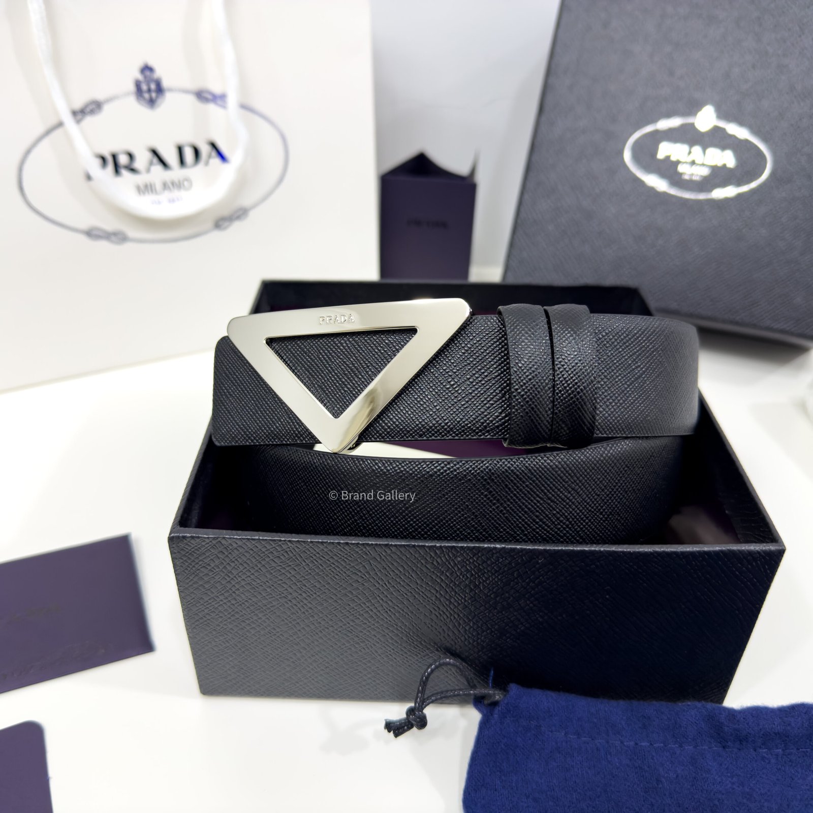Prada Saffiano Black 35mm Leather Belt