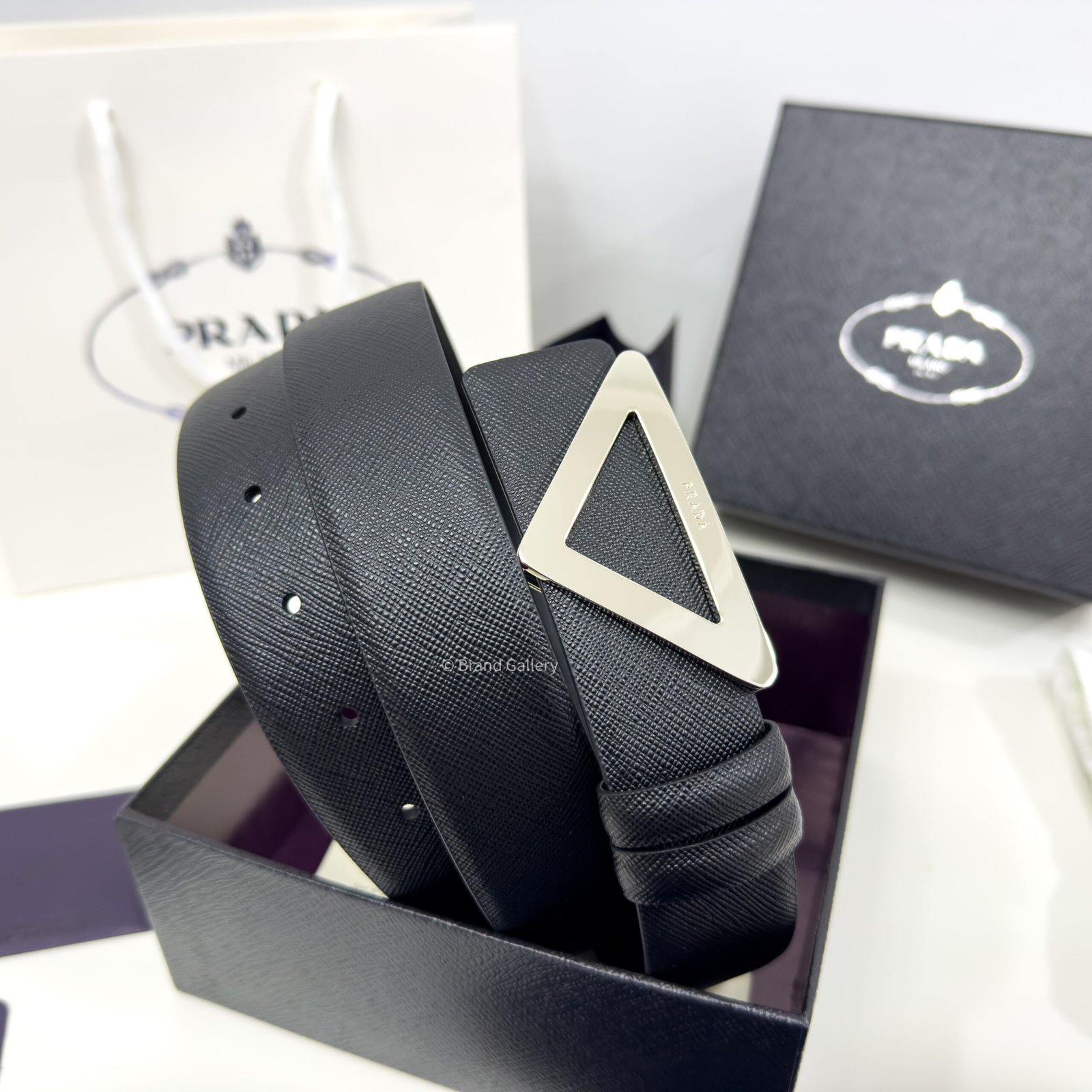Prada Saffiano Black 35mm Leather Belt
