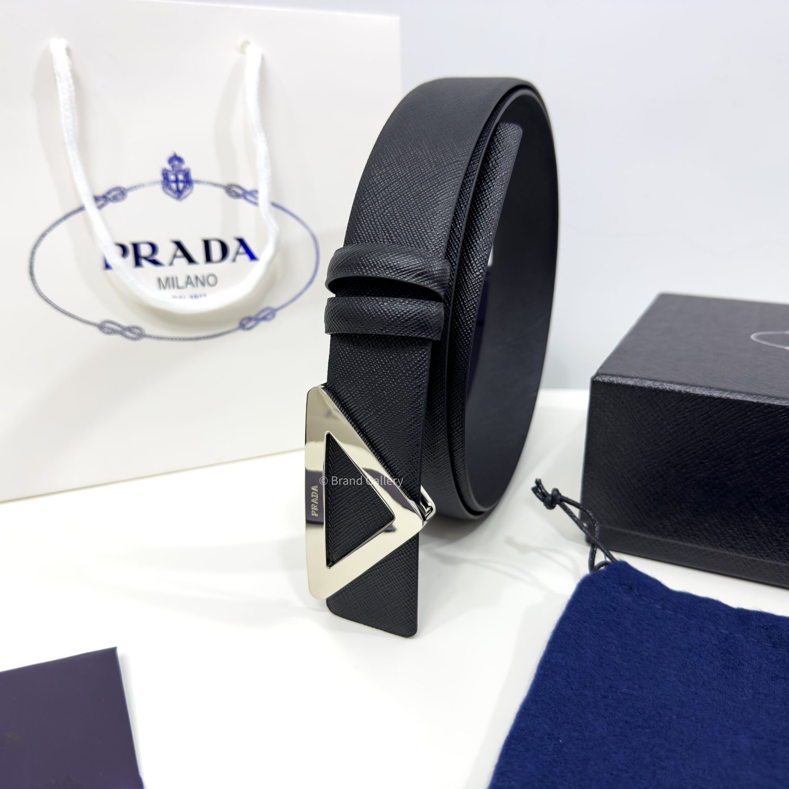 Prada Saffiano Black 35mm Leather Belt