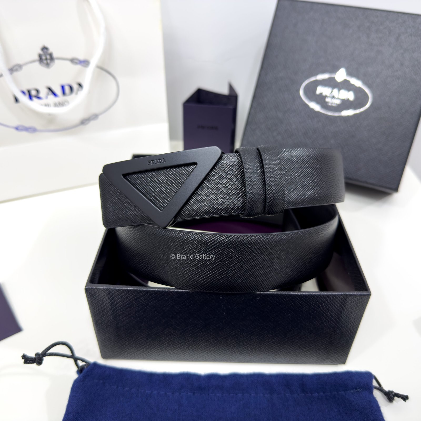 Prada Saffiano Black 35mm Leather Belt