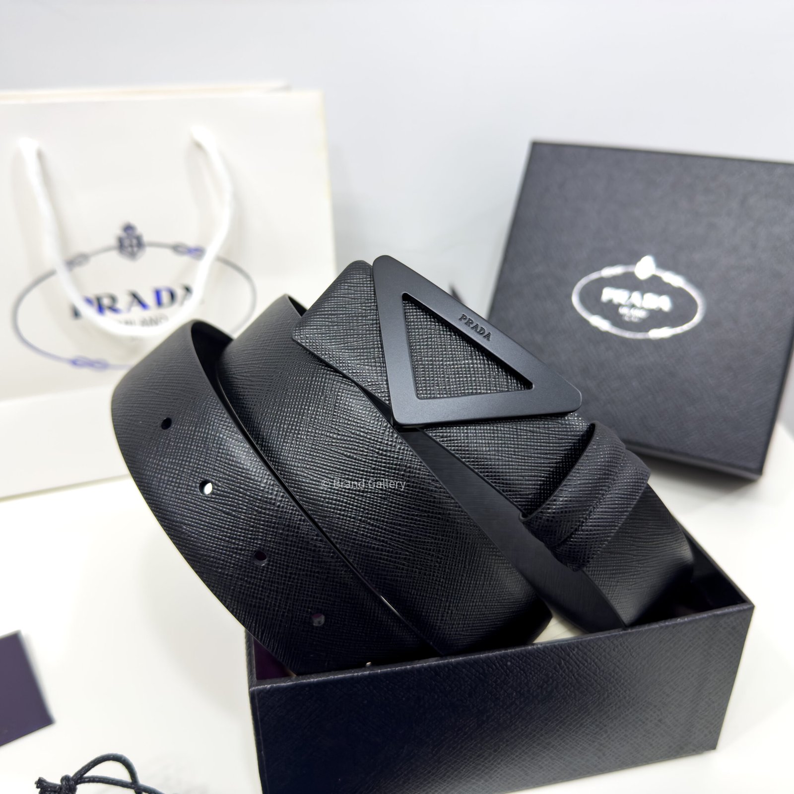 Prada Saffiano Black 35mm Leather Belt