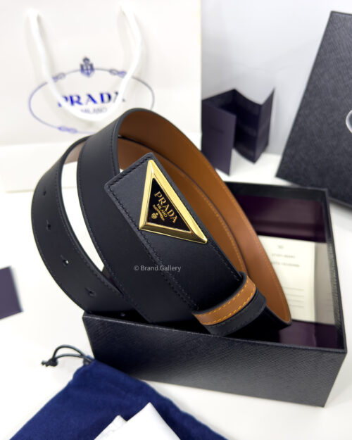 Prada Black/Havan 35mm Reversible Leather Belt