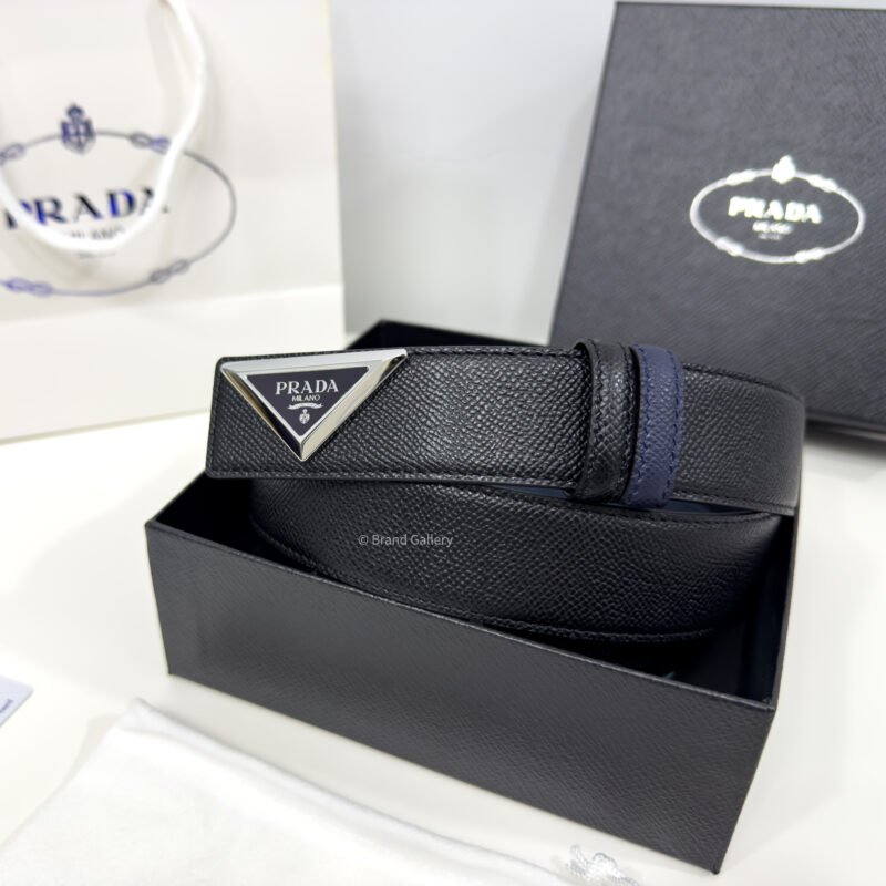 Prada Black/Blue 35mm Reversible Leather Belt
