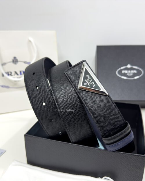 Prada Black/Blue 35mm Reversible Leather Belt
