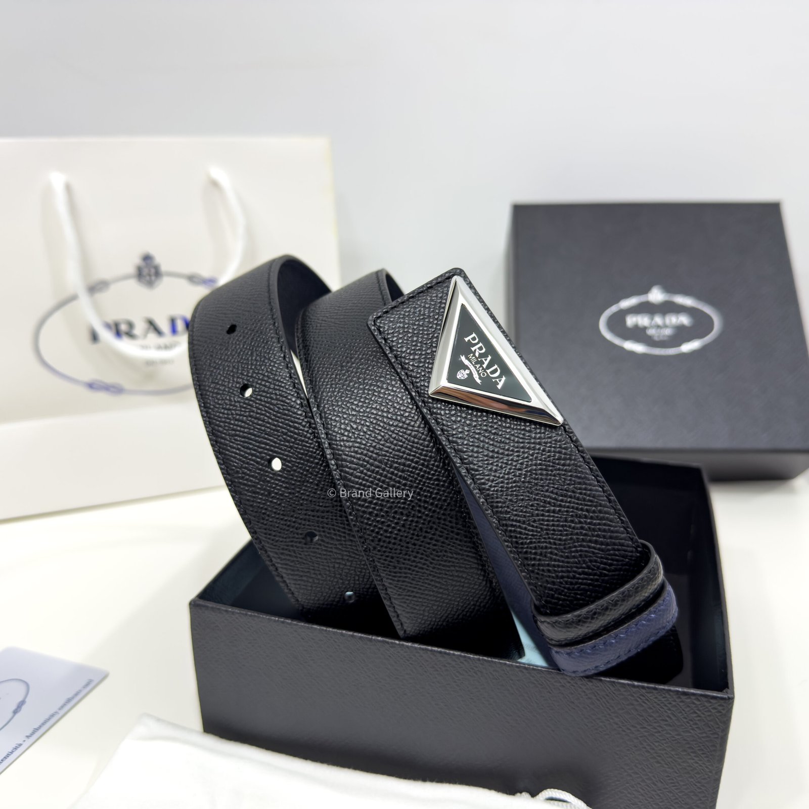 Prada Black/Blue 35mm Reversible Leather Belt