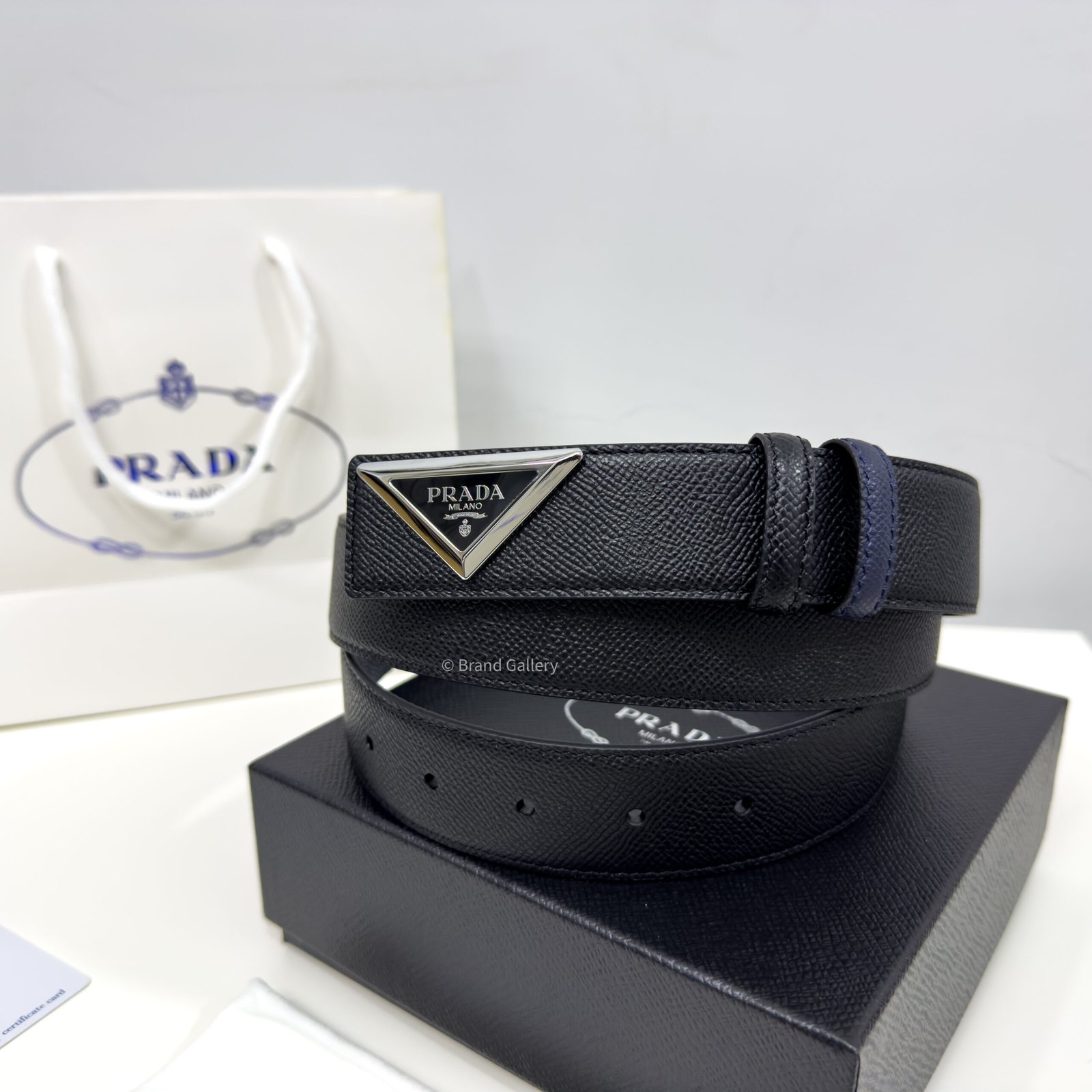 Prada Black/Blue 35mm Reversible Leather Belt