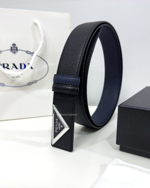 Prada Black/Blue 35mm Reversible Leather Belt