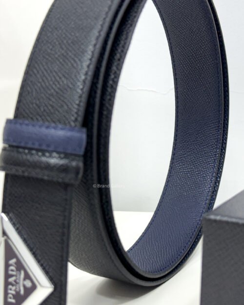 Prada Black/Blue 35mm Reversible Leather Belt