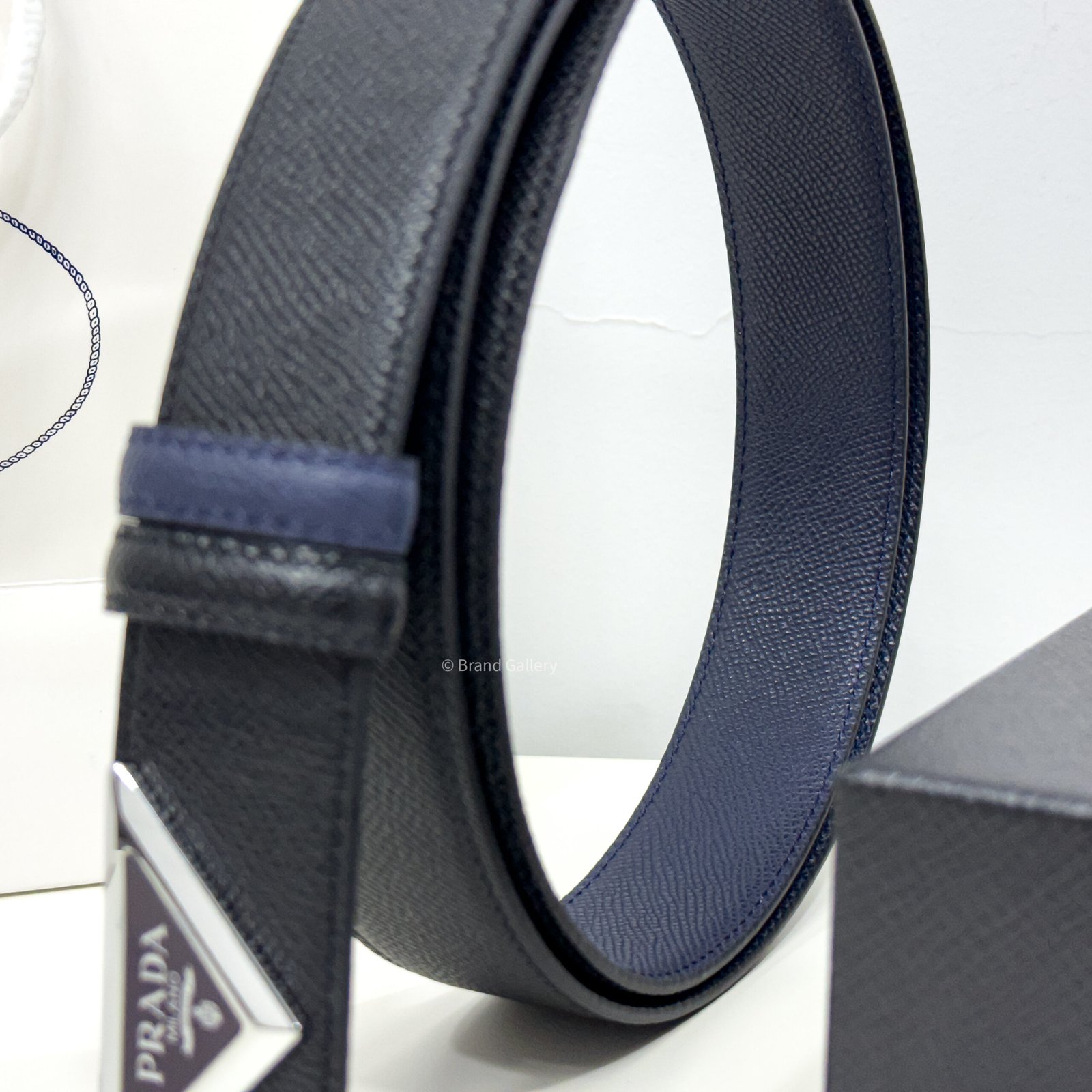 Prada Black/Blue 35mm Reversible Leather Belt