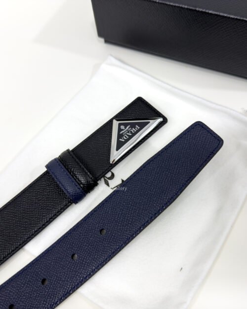 Prada Black/Blue 35mm Reversible Leather Belt
