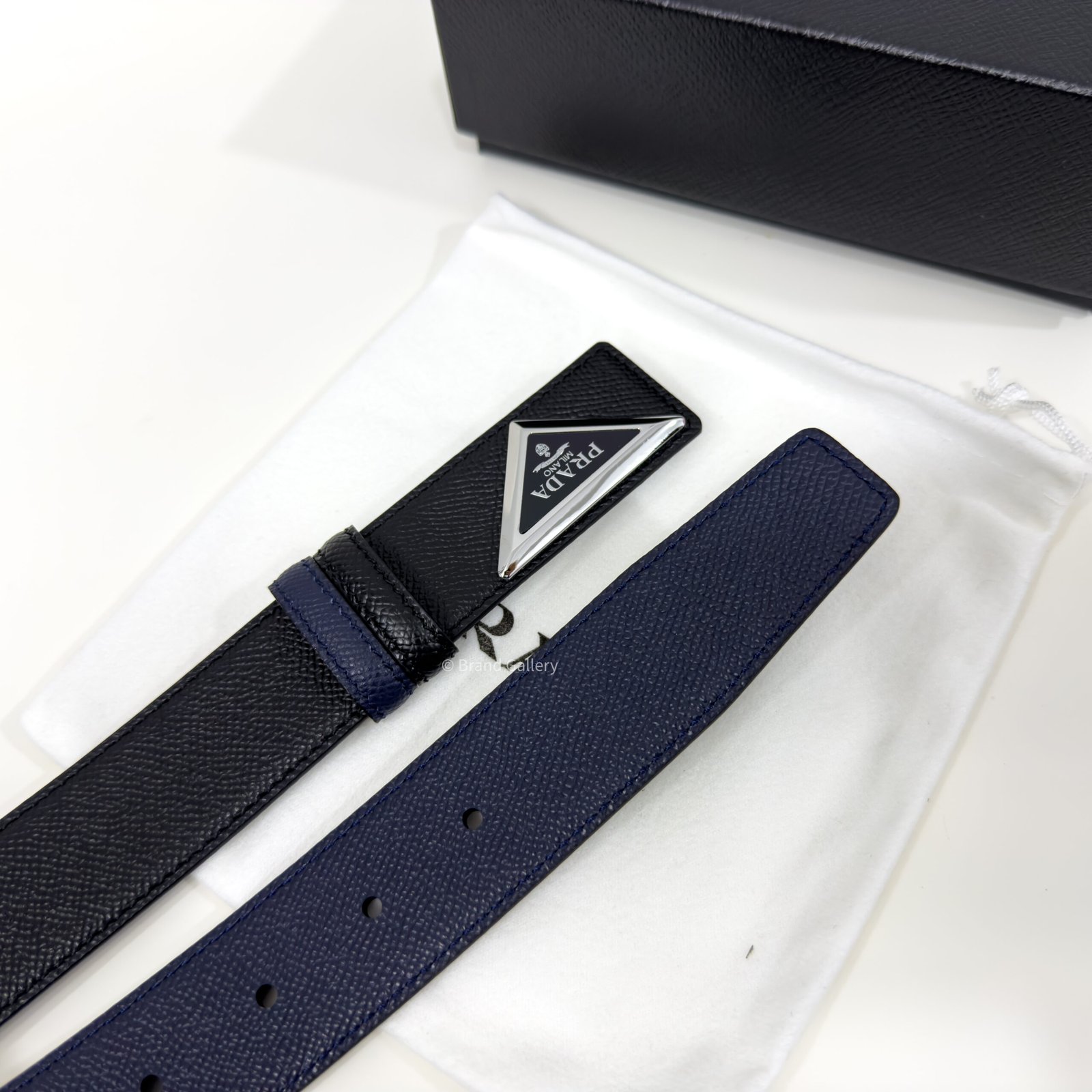 Prada Black/Blue 35mm Reversible Leather Belt