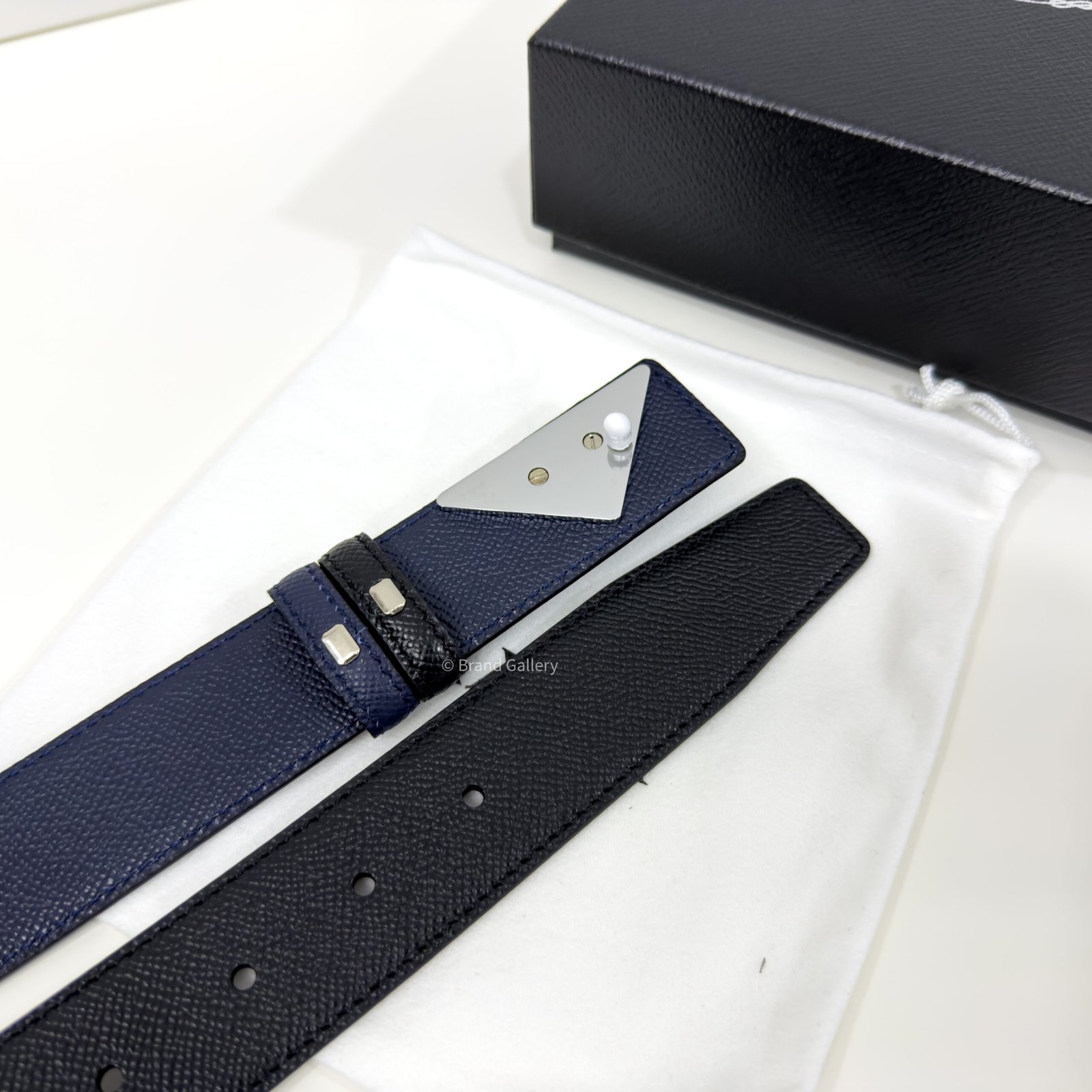 Prada Black/Blue 35mm Reversible Leather Belt