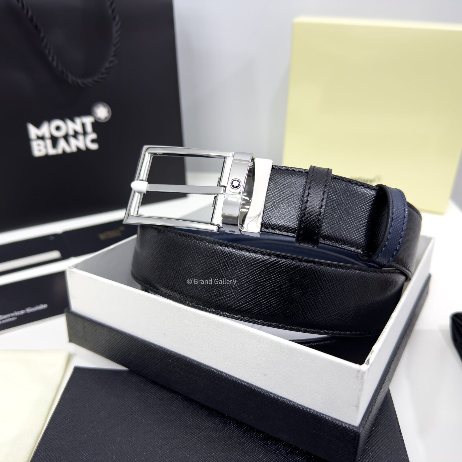 Montblanc Black/Blue 35MM Reversible Leather Belt