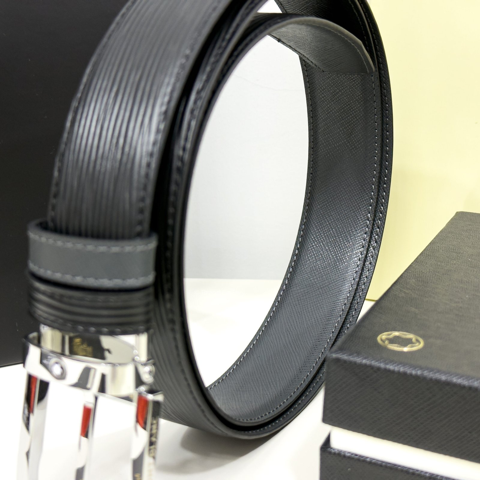 Montblanc Black/Gray 35MM Reversible Leather Belt