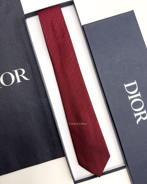 Dior Dark Red OBLIQUE SILK TIE