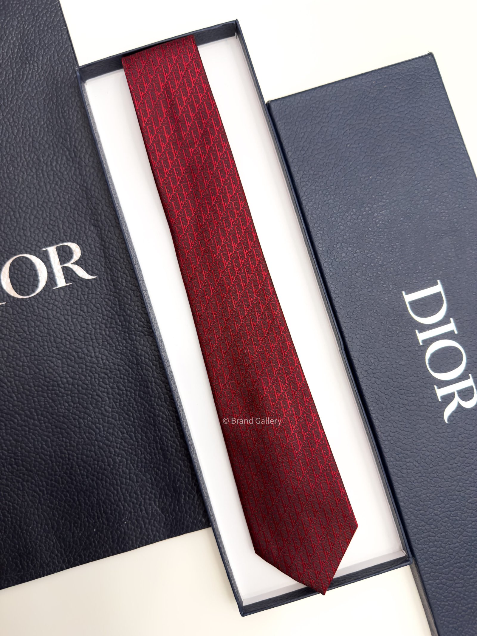 Dior Dark Red OBLIQUE SILK TIE