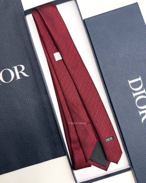 Dior Dark Red OBLIQUE SILK TIE