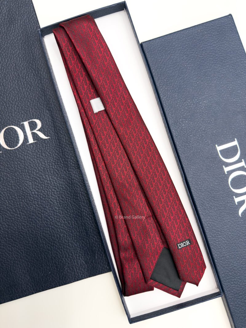 Dior Dark Red OBLIQUE SILK TIE