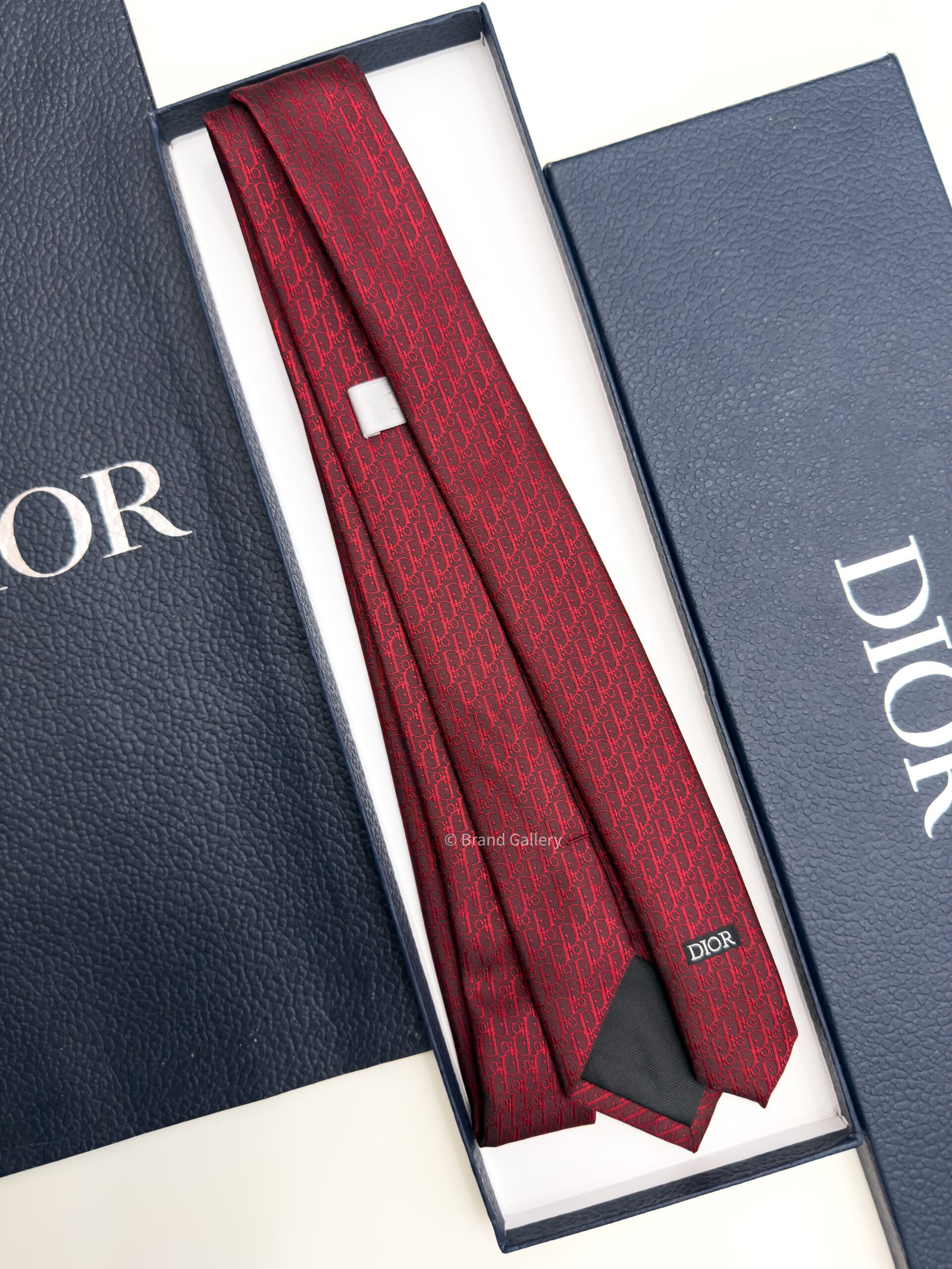 Dior Dark Red OBLIQUE SILK TIE
