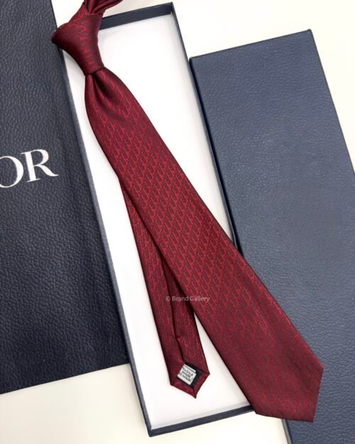 Dior Dark Red OBLIQUE SILK TIE